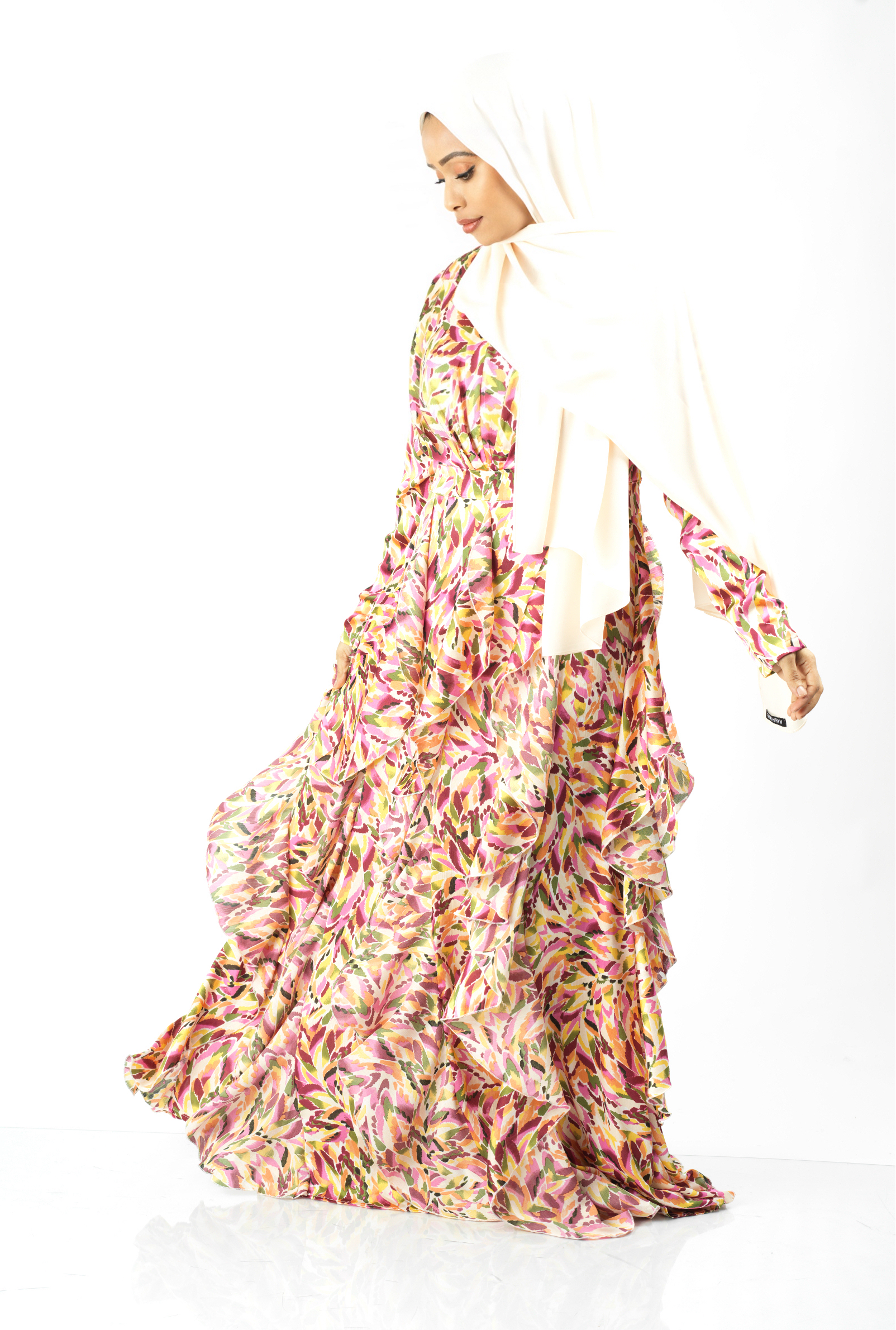 Aaliya abstract art Ruffle modest dress Kabayare