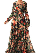 Black Bloom Blush Floral Print Maxi Dress Kabayare