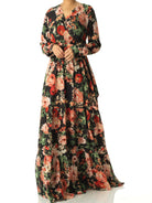 Black Bloom Blush Floral Print Maxi Dress Kabayare