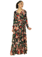 Black Bloom Blush Floral Print Maxi Dress Kabayare