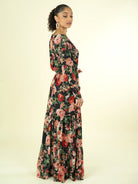 Black Bloom Blush Floral Print Maxi Dress Kabayare