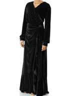 Black wrapped velvet modest maxi dress Kabayare