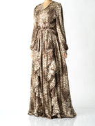 Chestnut brown cheetah floral print maxi dress Kabayare