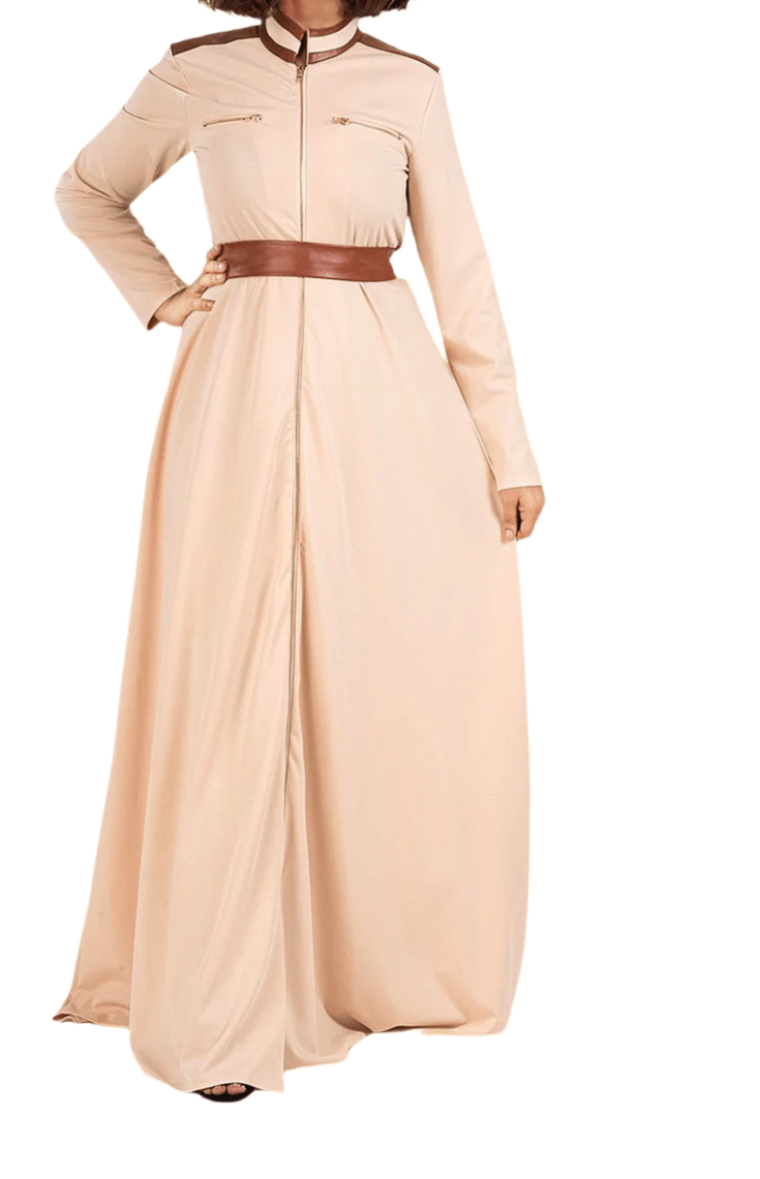 Cream Nadia leather detail maxi dress Kabayare