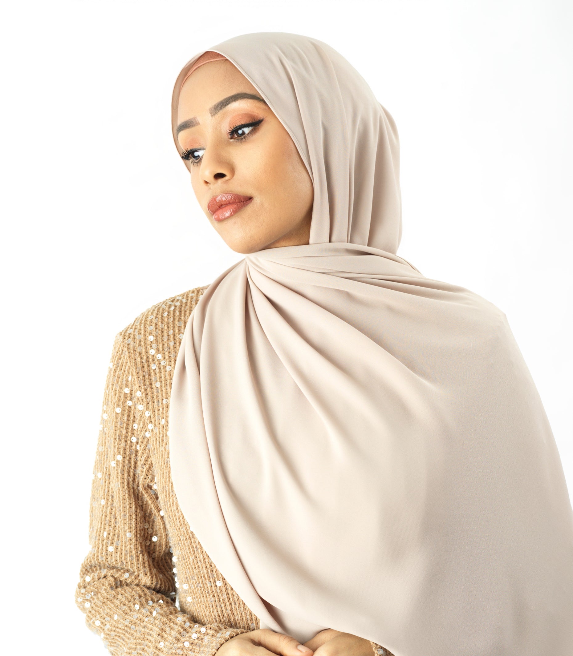 Cream Pearl Korean Chiffon hijab Kabayare