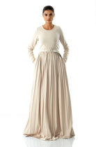 Cream pleated ponti di roma maxi dress Kabayare