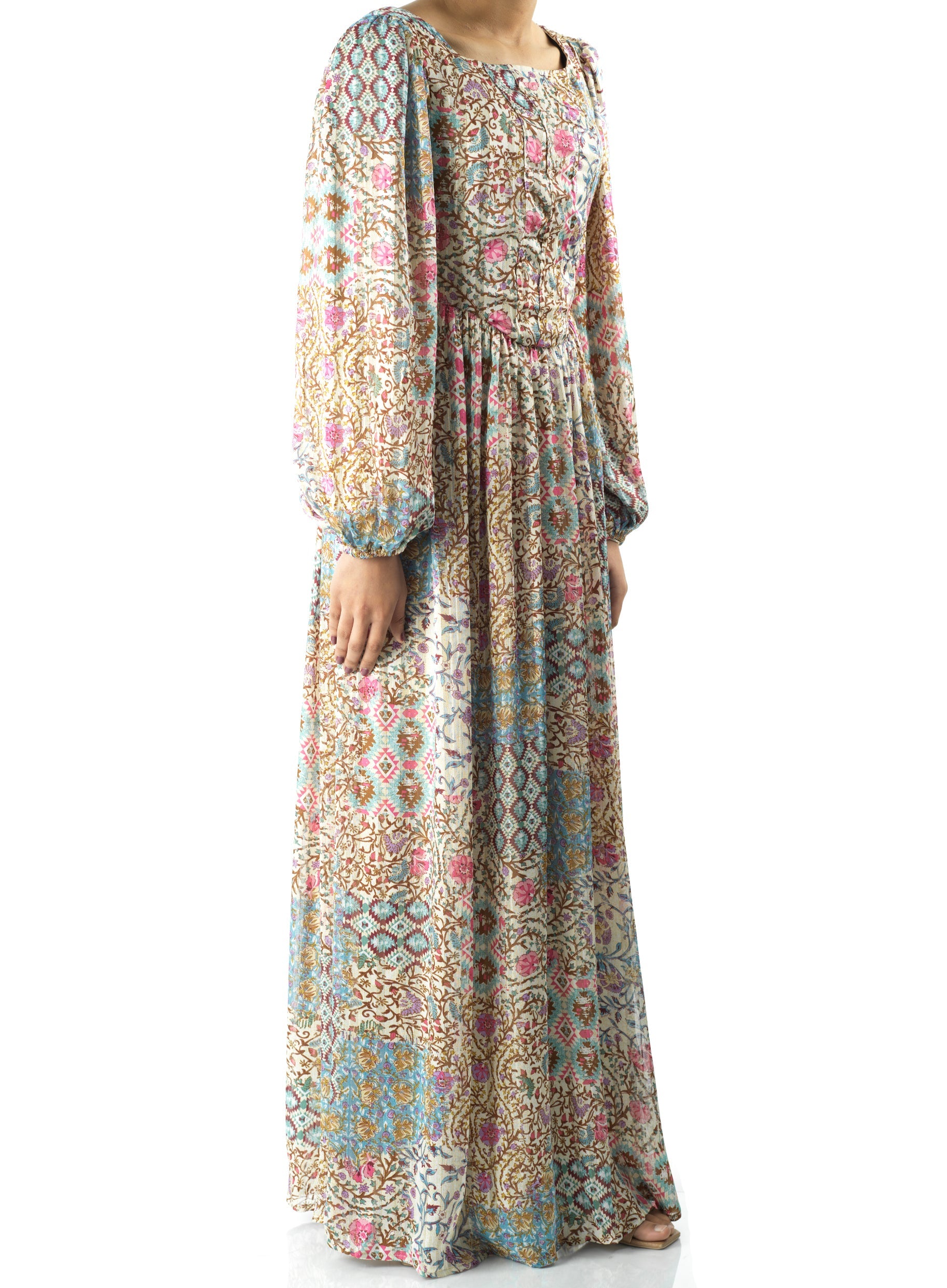 Cream Pretty Fatima floral print corset maxi dress Kabayare