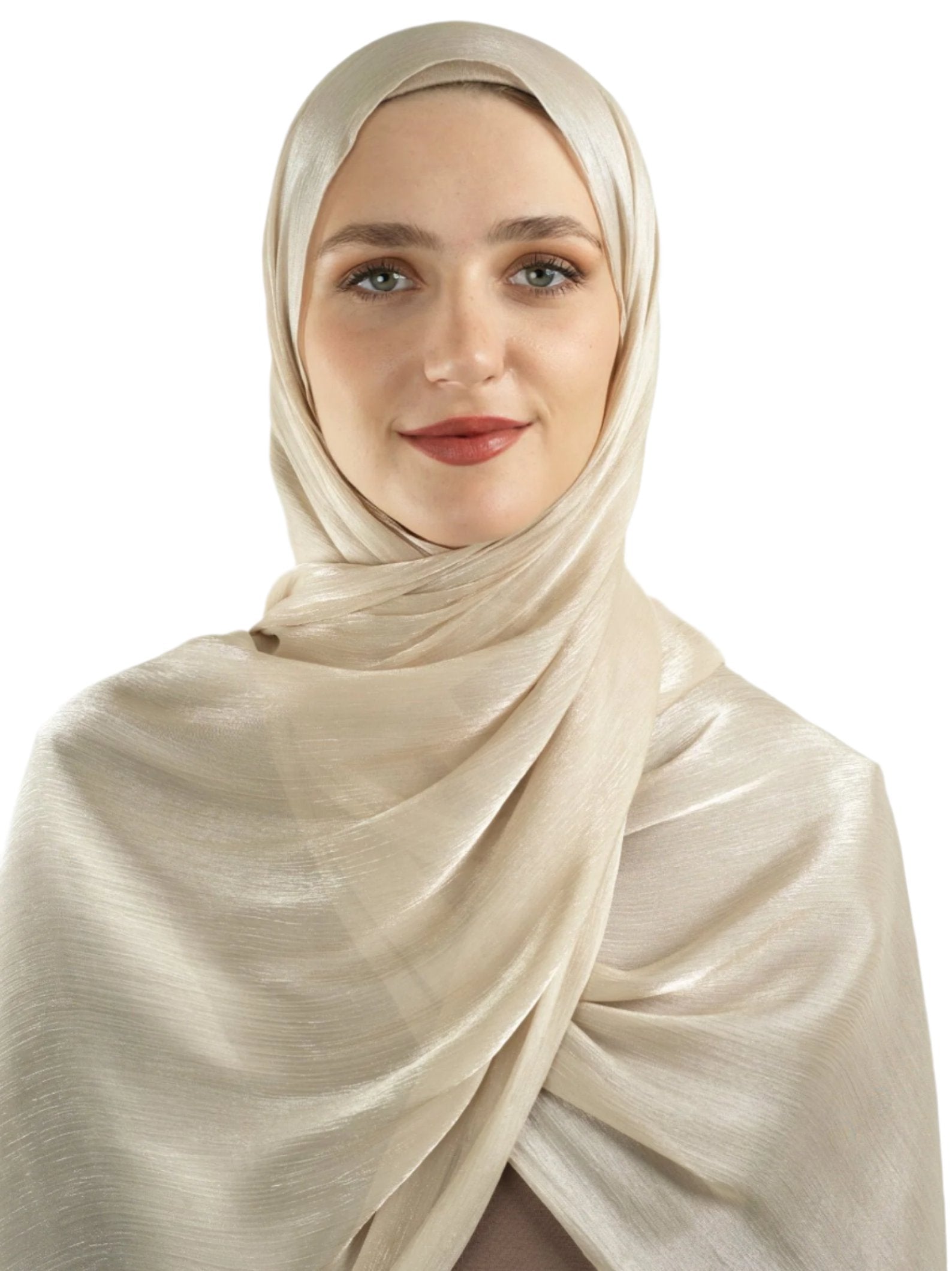 Cream Shimmering Silk Chiffon hijab Kabayare