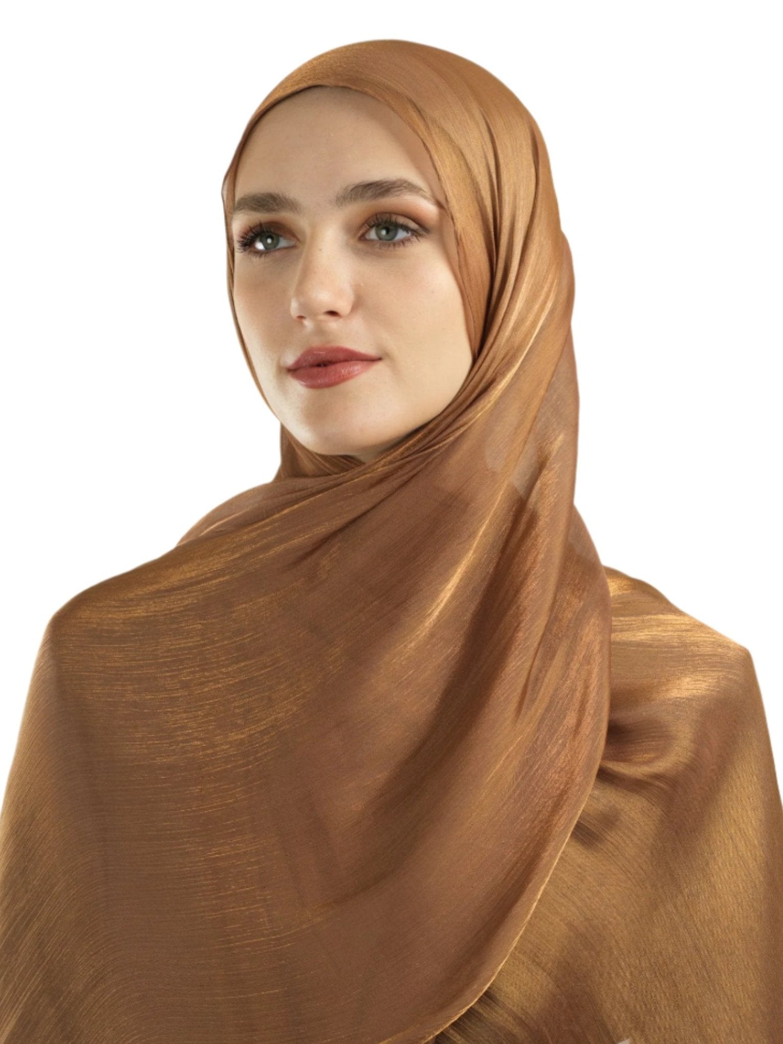 deep gold Shimmering Silk Chiffon hijab Kabayare