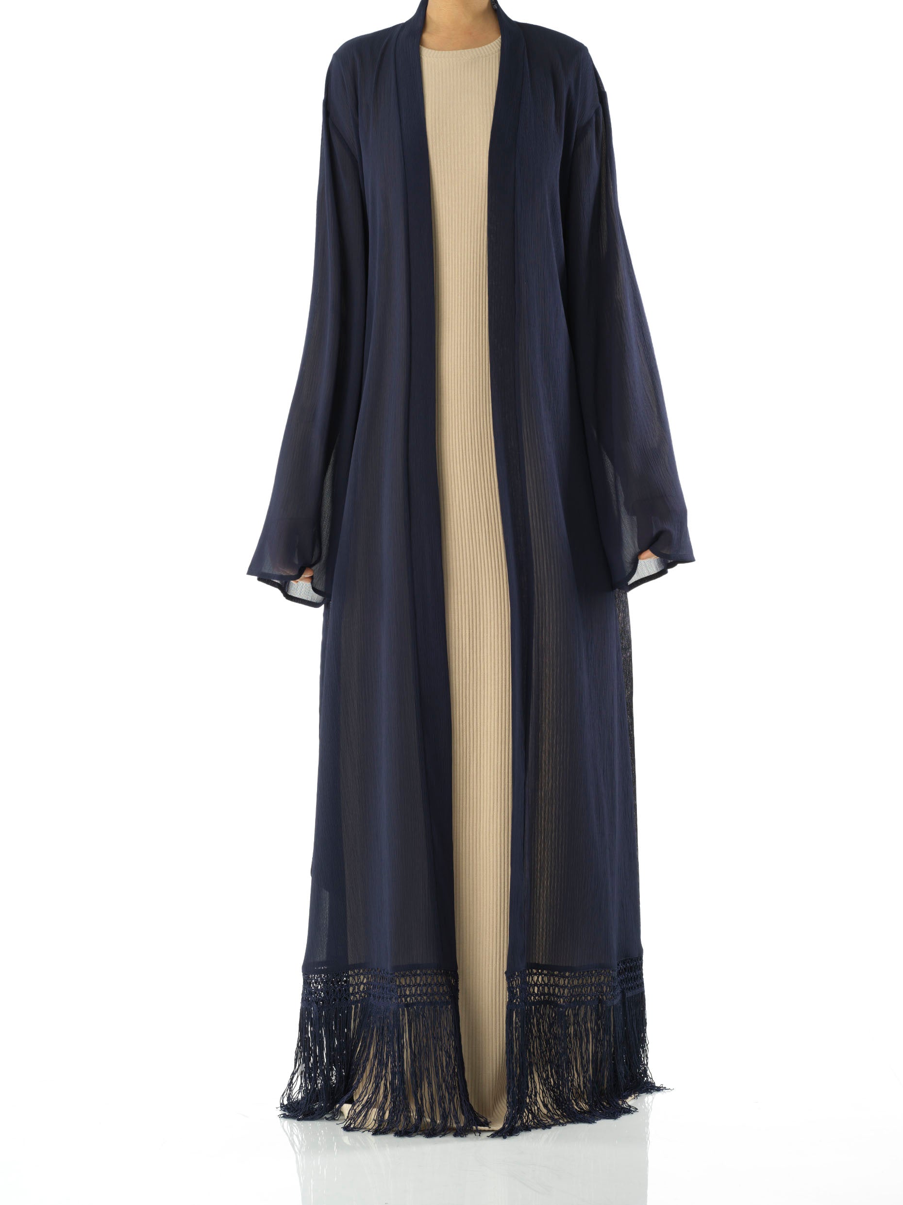 Effortlessly chic fringe cardigan abaya Kabayare