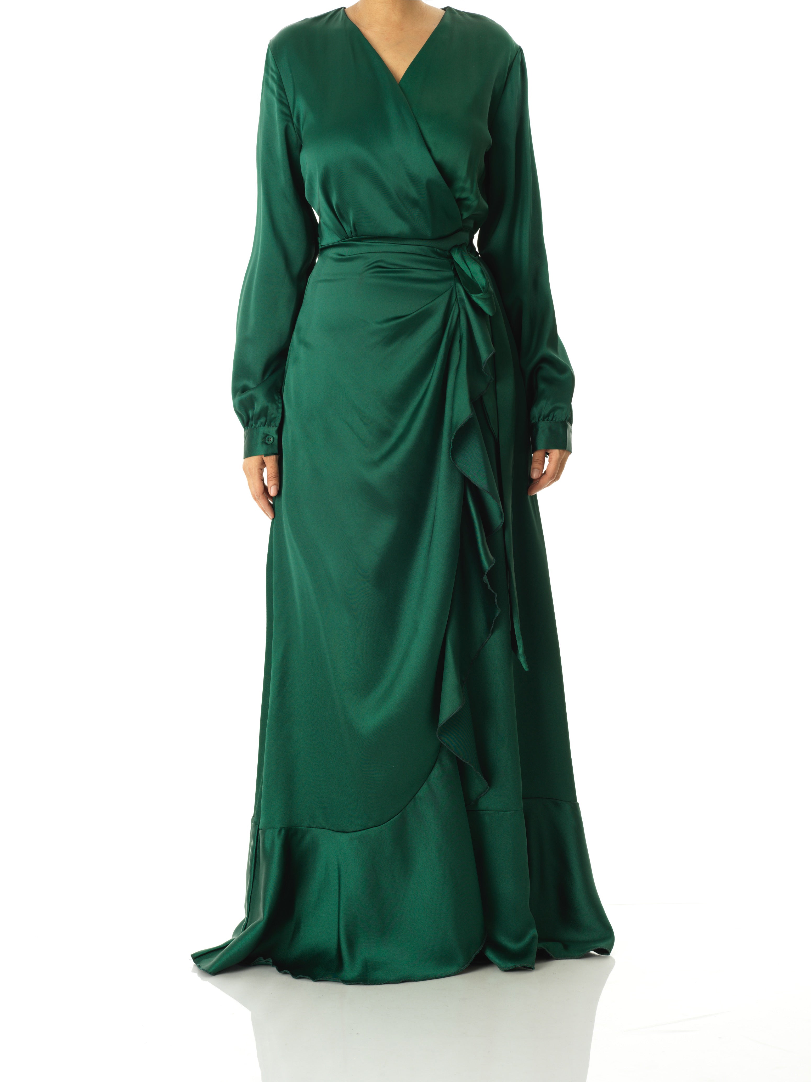 Emerald Green satin Wrapped dress Kabayare