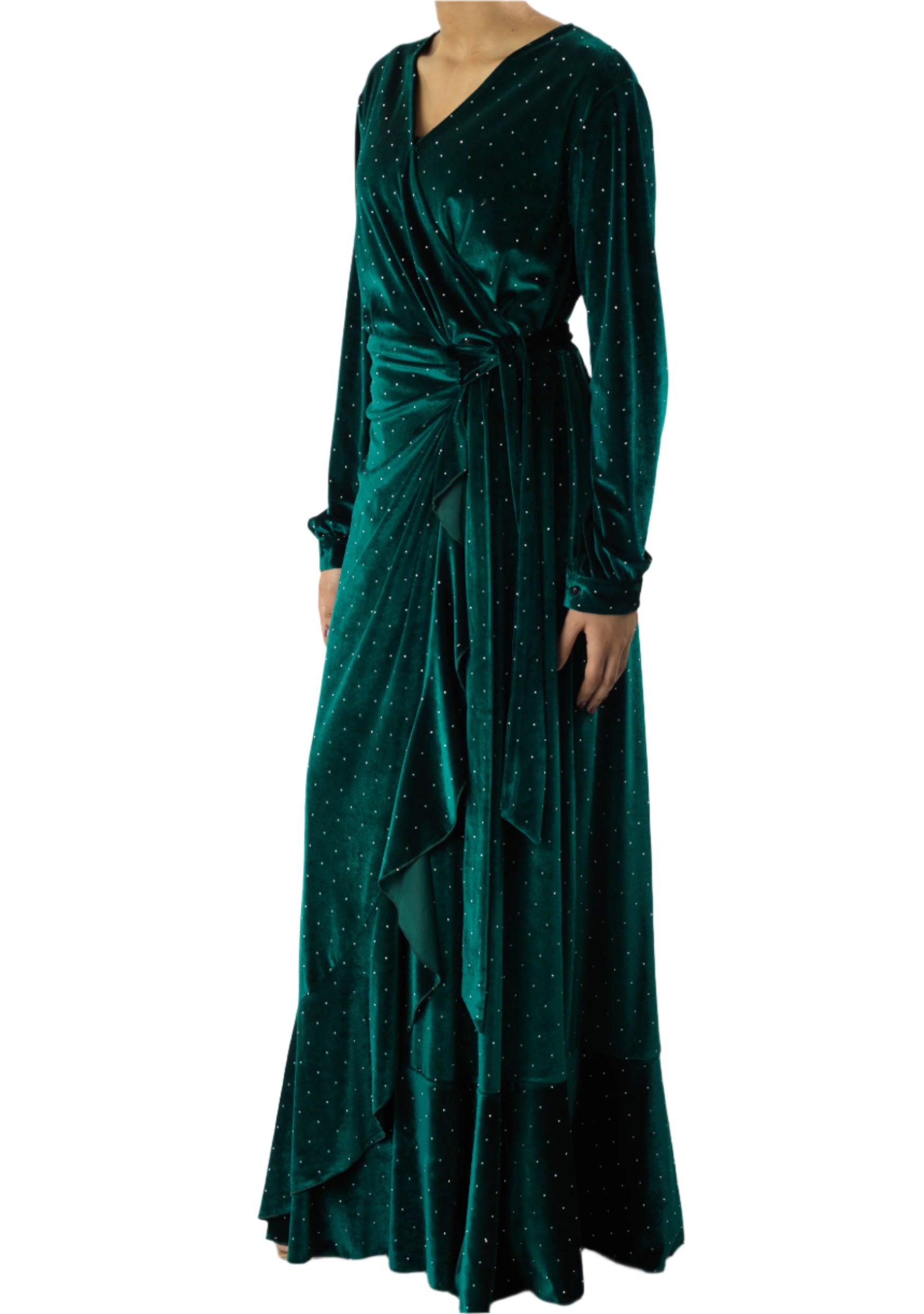 Emerald wrapped velvet modest maxi dress Kabayare