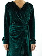 Emerald wrapped velvet modest maxi dress Kabayare