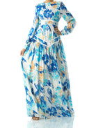 Hiba Abstract print chiffon shimmer modest dress Kabayare