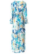 Hiba Abstract print silk chiffon shimmer maxi dress Kabayare