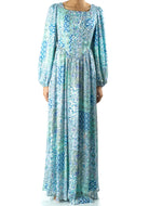 Light Blue Pretty Fatima floral print corset maxi dress Kabayare