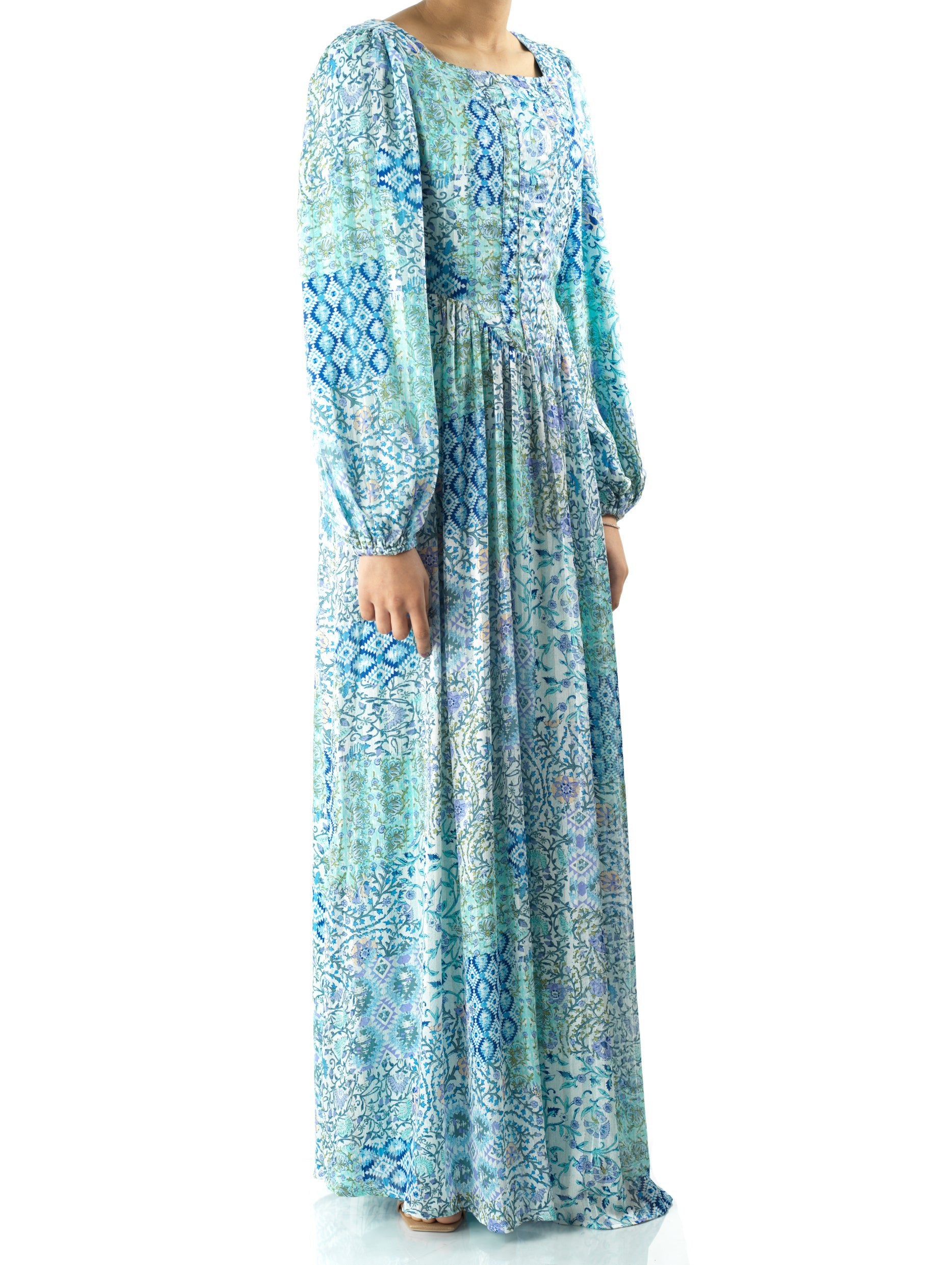 Light Blue Pretty Fatima floral print corset maxi dress Kabayare