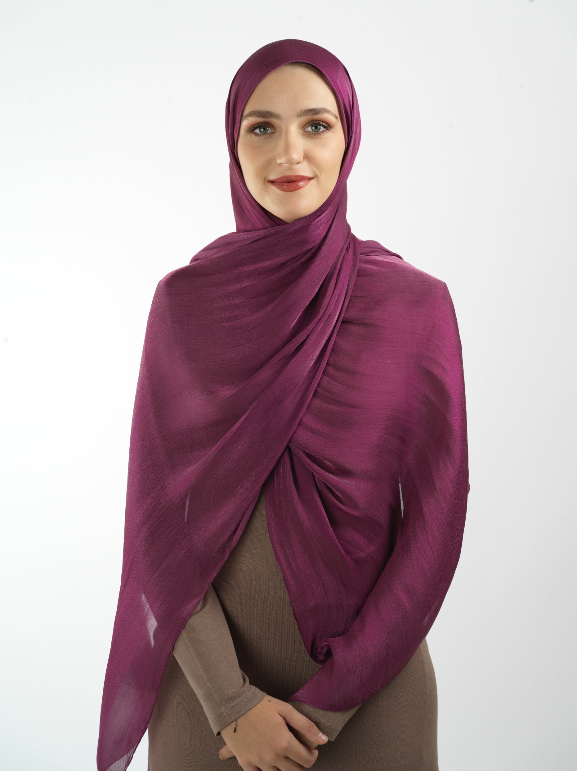 Magenta Shimmering Silk Chiffon hijab Kabayare