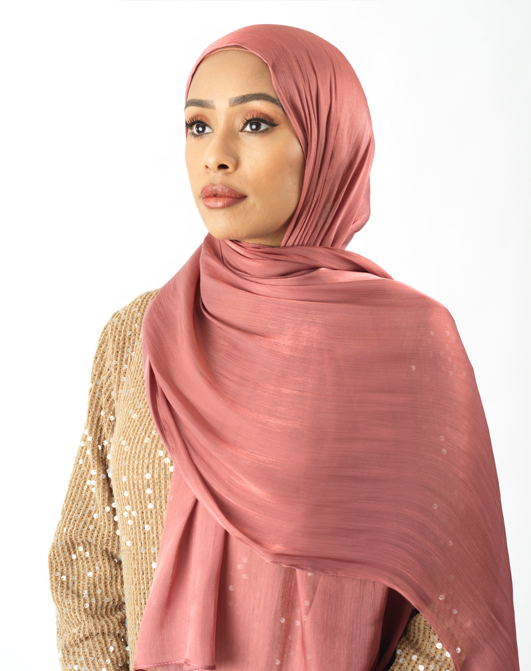 Mahogany Shimmering Silk Chiffon hijab Kabayare