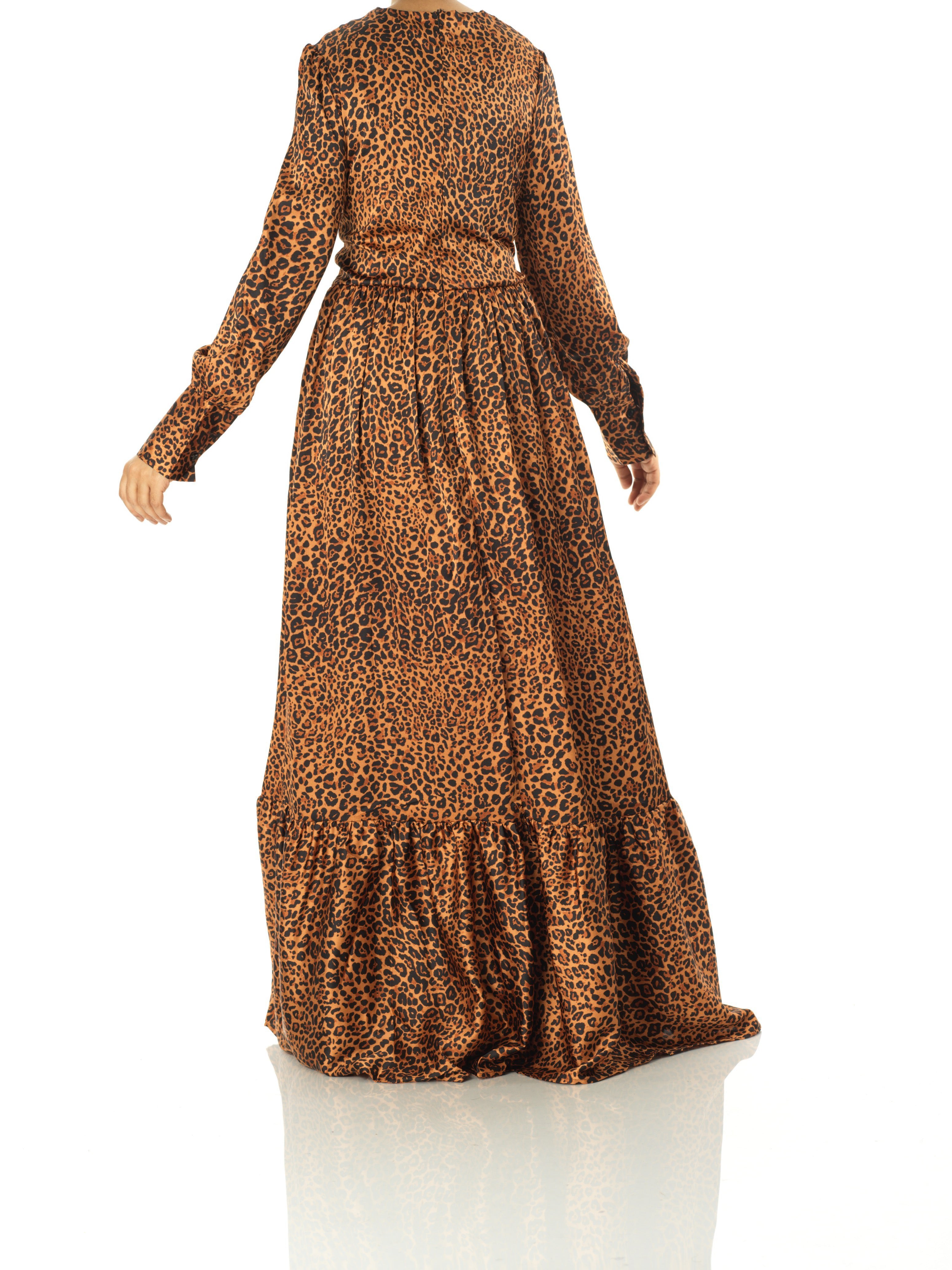 Modest maxi dress Brown cheetah print satin Kabayare