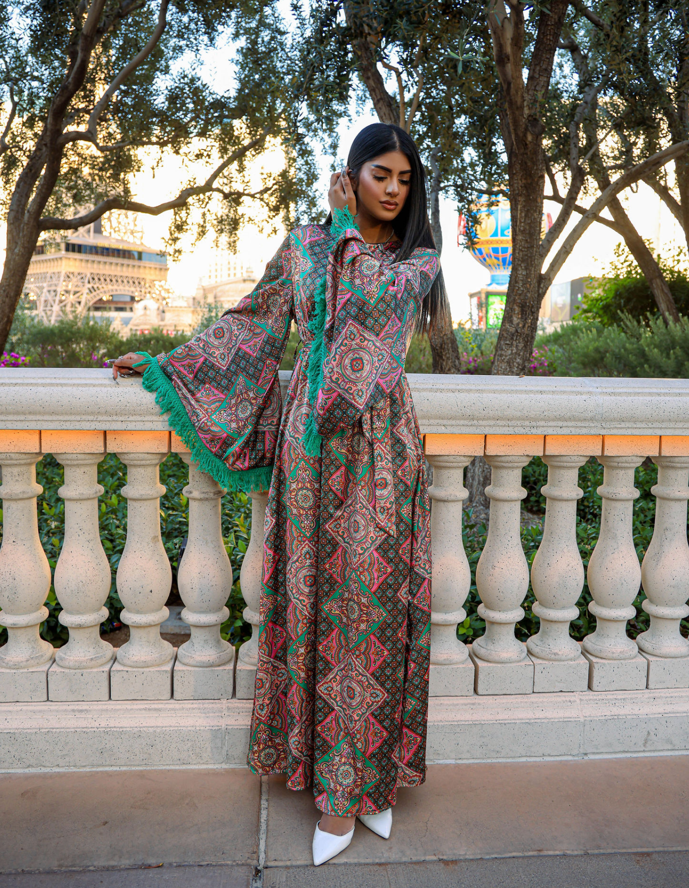 Moroccan print captivated in tassel modest maxi dress Kabayare