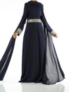 Navy Boqorad crystal cape maxi dress Kabayare