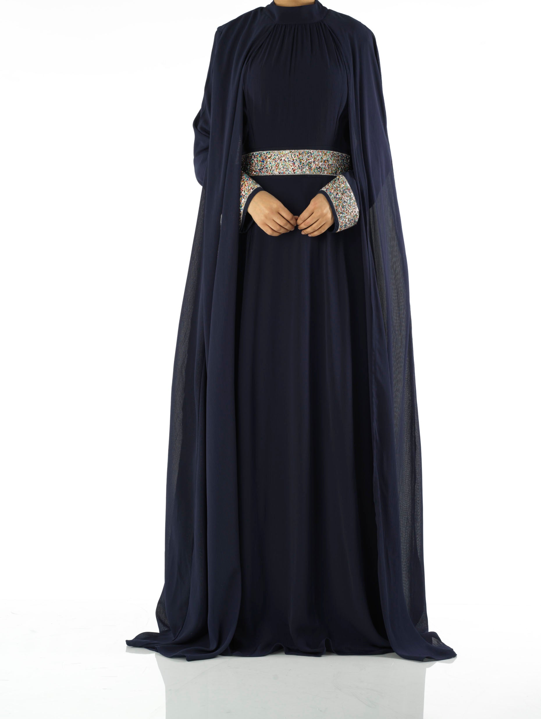 Navy Boqorad crystal cape maxi dress Kabayare