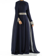 Navy Boqorad crystal cape maxi dress Kabayare