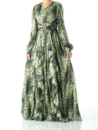 Olive cheetah floral print maxi dress Kabayare