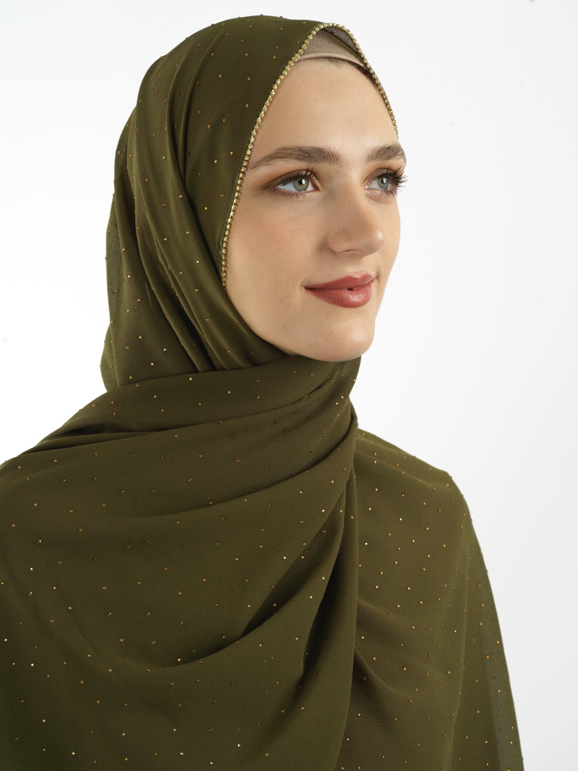 Olive Glamour chiffon hijab Kabayare