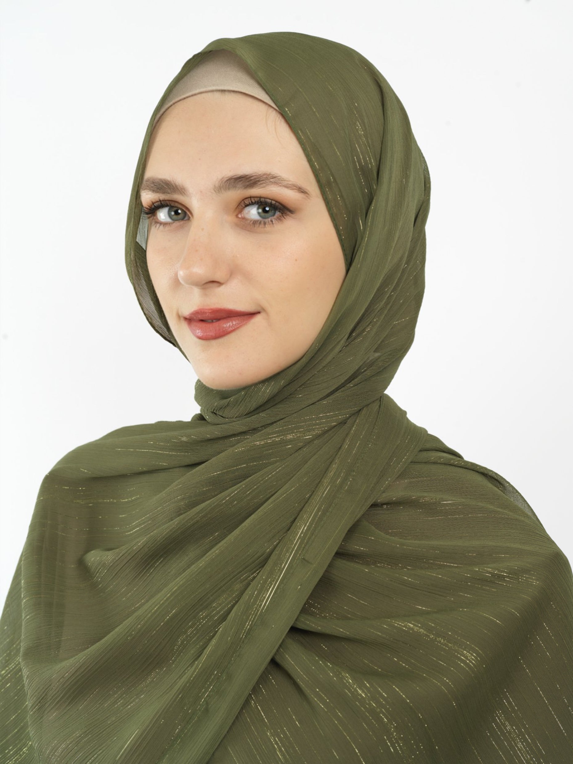 Olive Lovely dana shimmer Chiffon hijab Kabayare