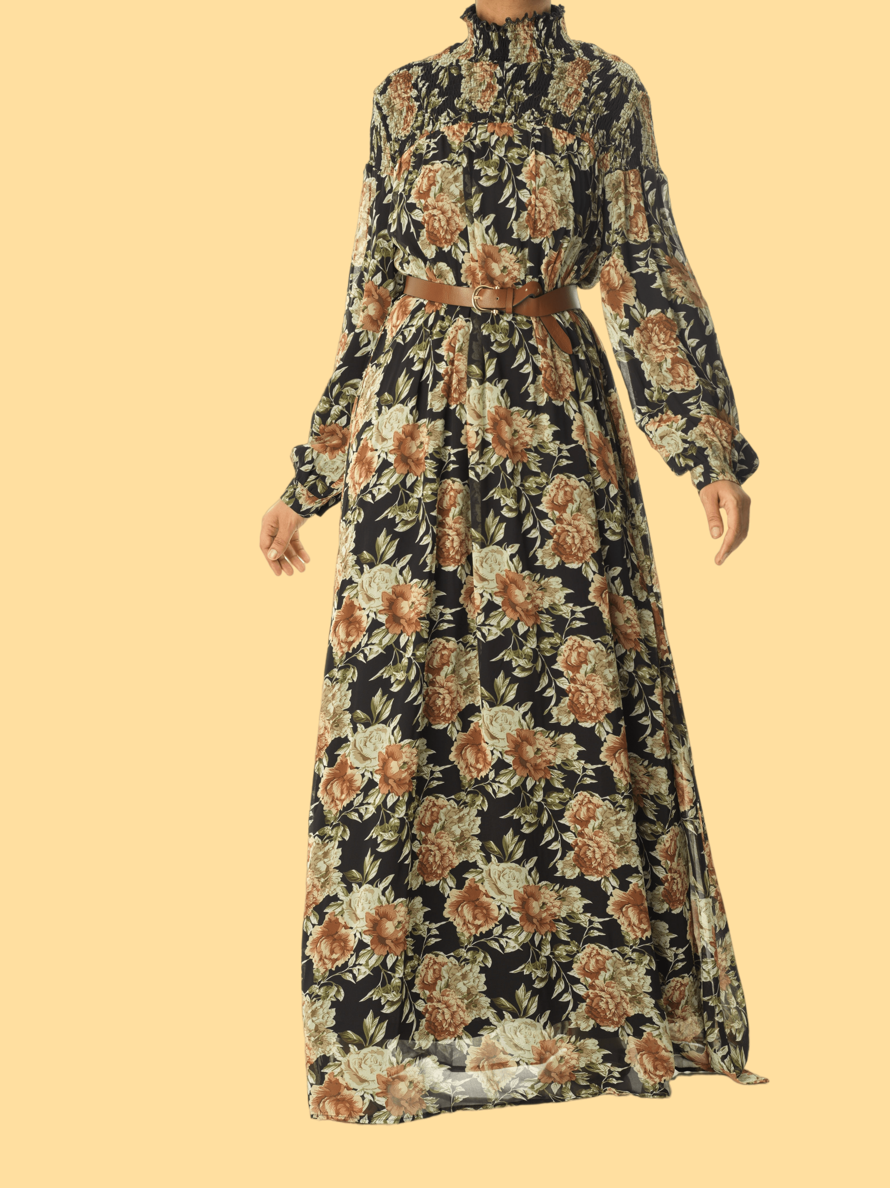 pretty Floral umbrella chiffon maxi dress Kabayare