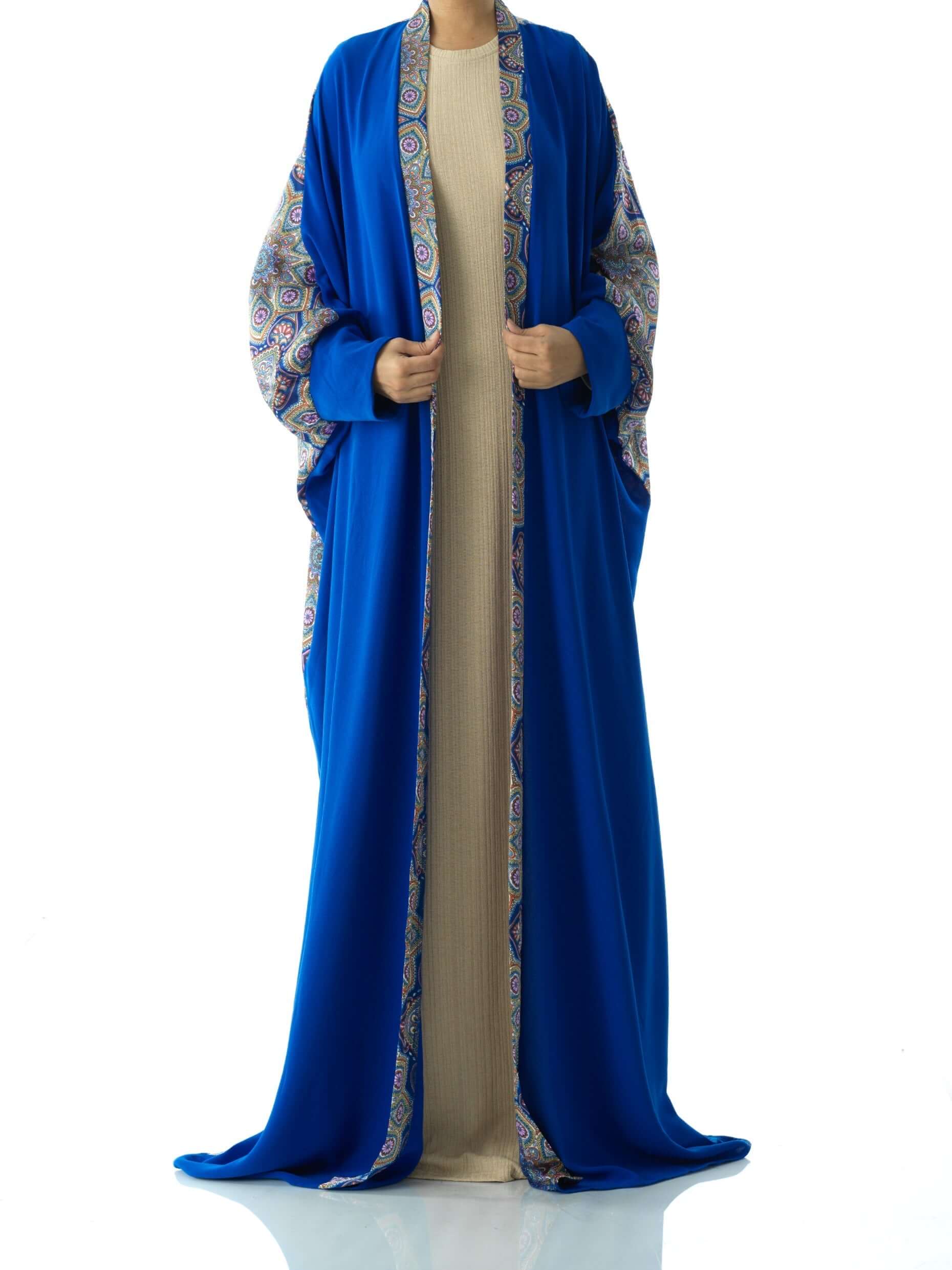 Royal Blue Moroccan print abaya set Kabayare