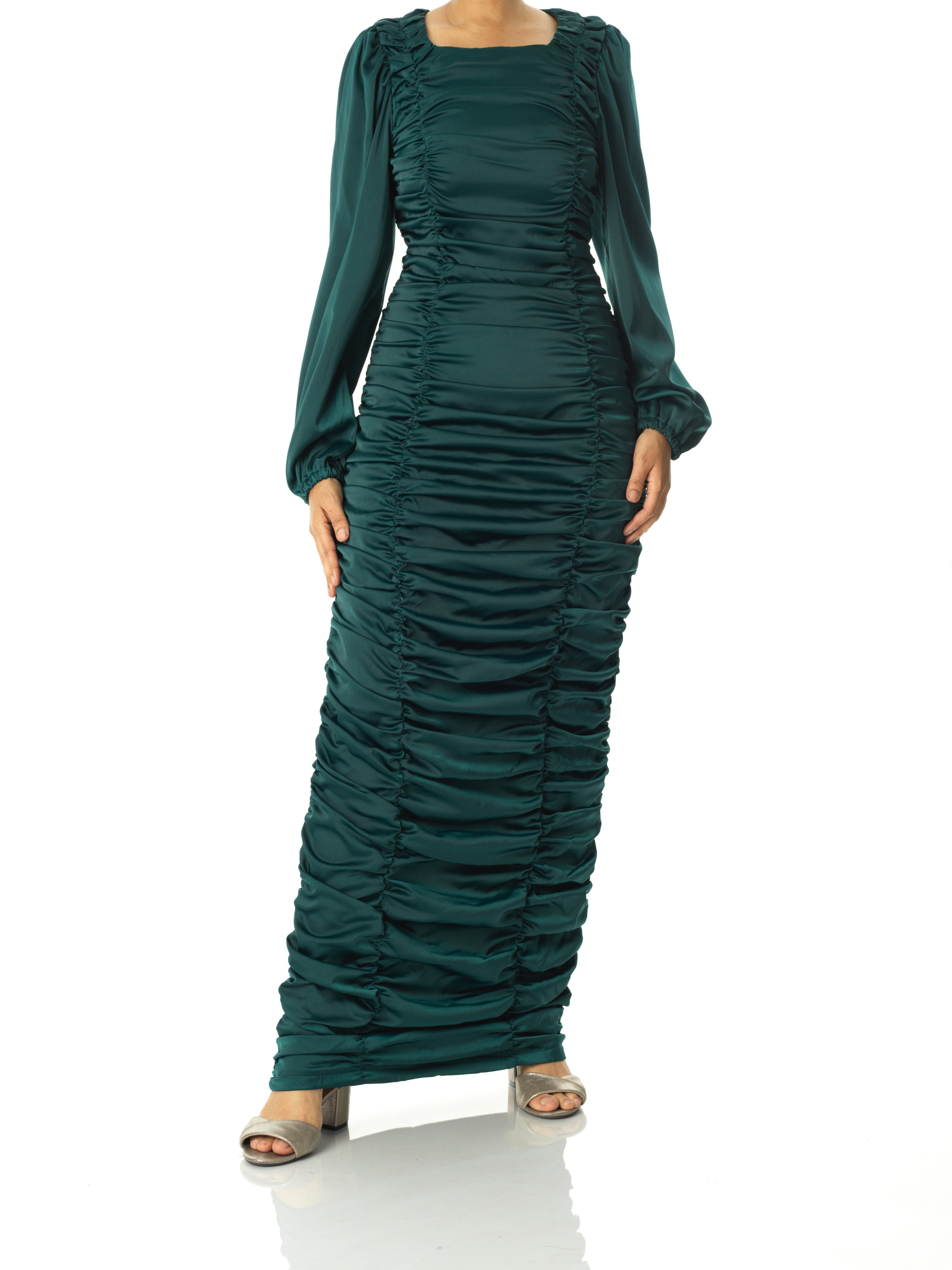 Ruched body-con satin maxi dress Kabayare