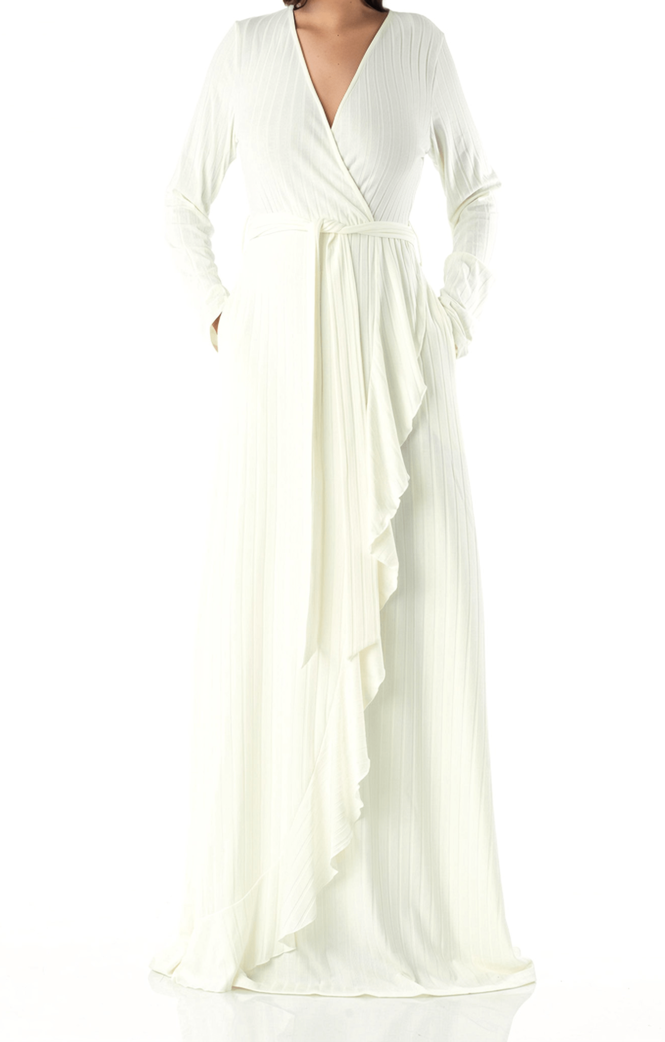 Ruffles ribbed wrapped modest maxi dress Kabayare