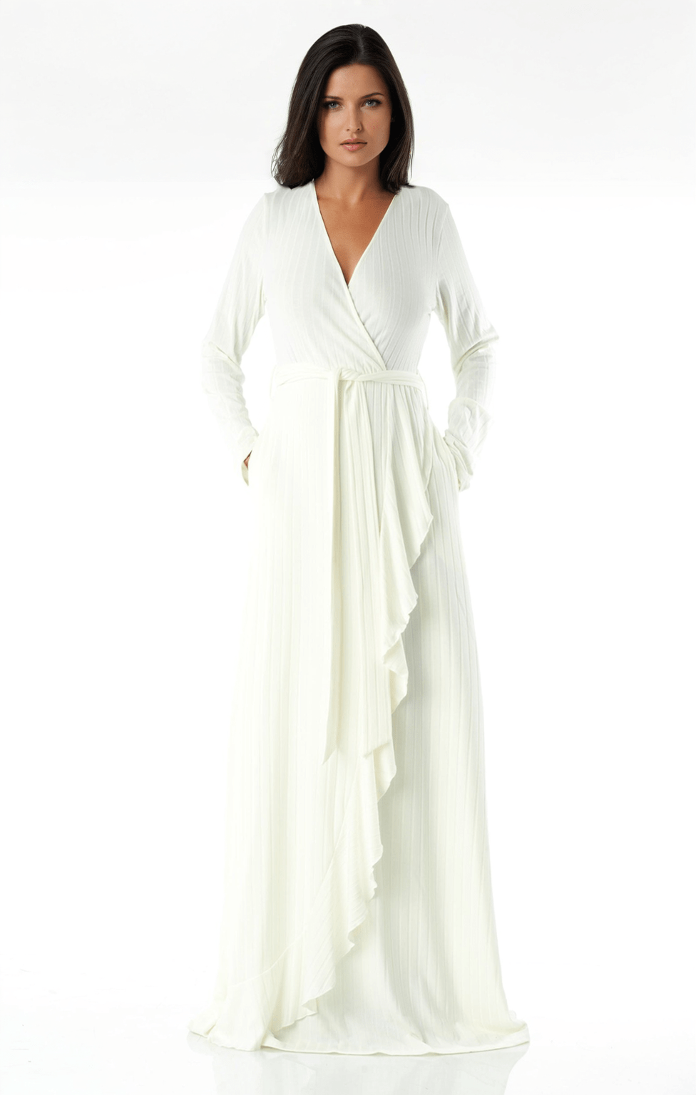 Ruffles ribbed wrapped modest maxi dress Kabayare