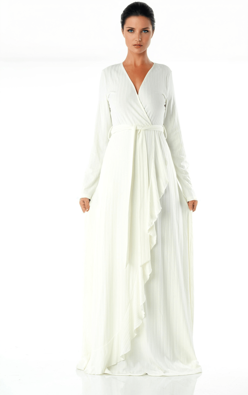 Ruffles ribbed wrapped modest maxi dress Kabayare