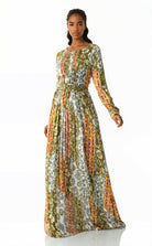 Safiyah  print silk chiffon shimmer maxi dress Kabayare