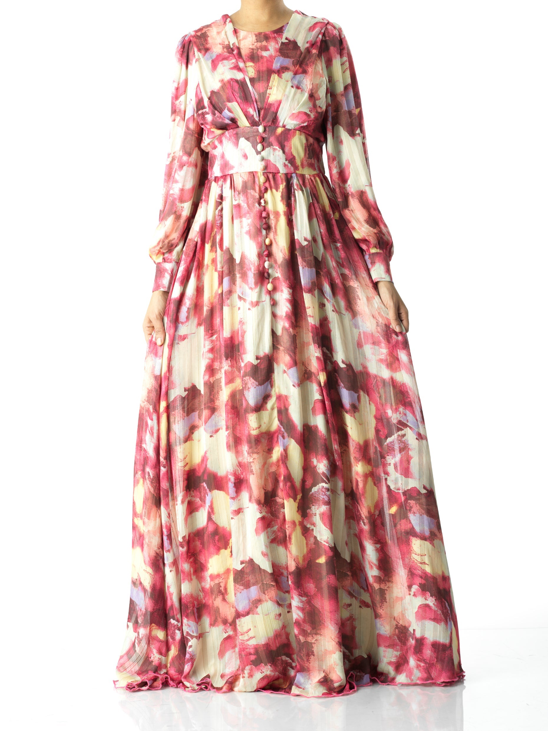 watercolor dreamy floral modest maxi dress Kabayare