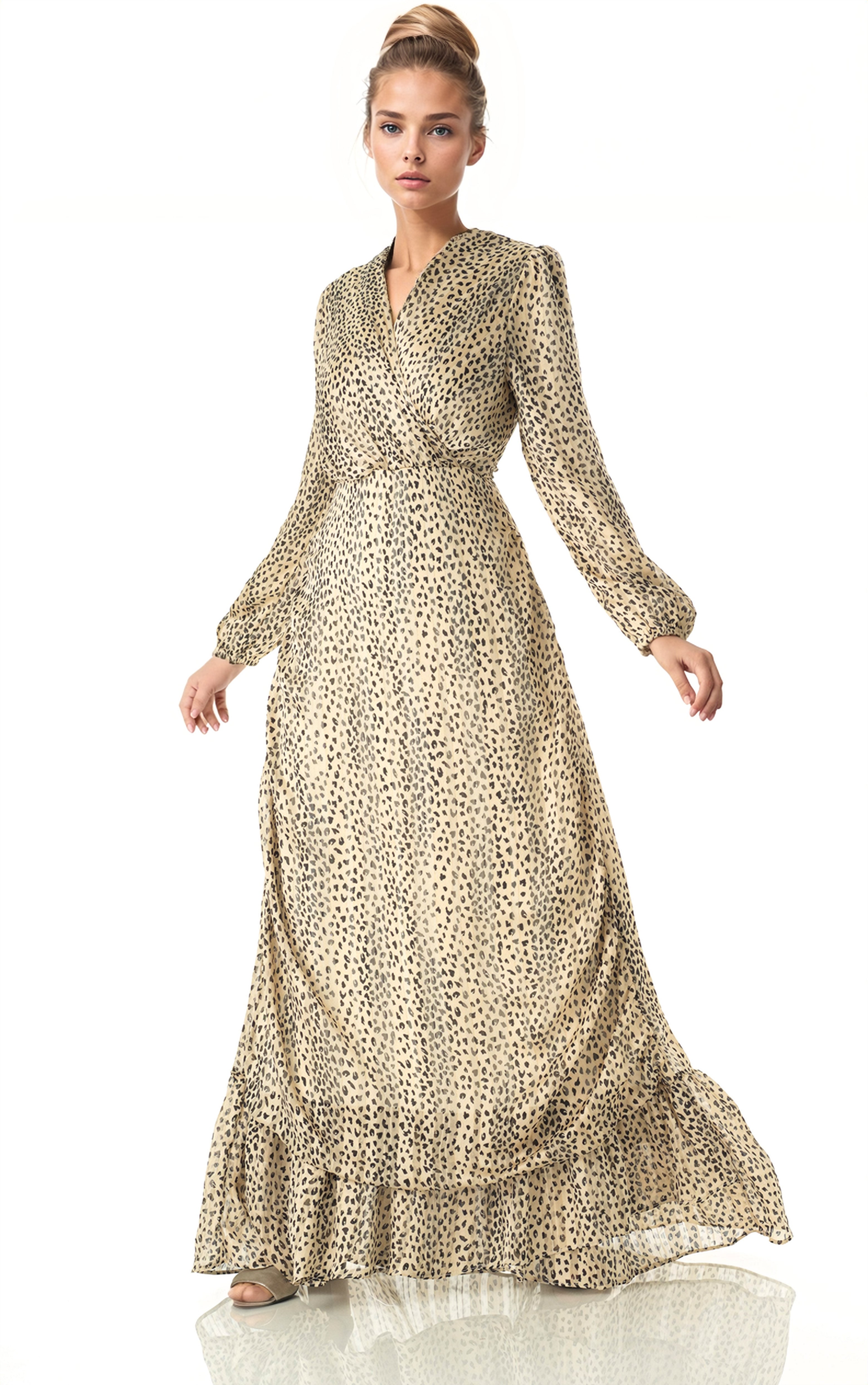 Wild cheetah hint of gold Petite maxi dress Kabayare