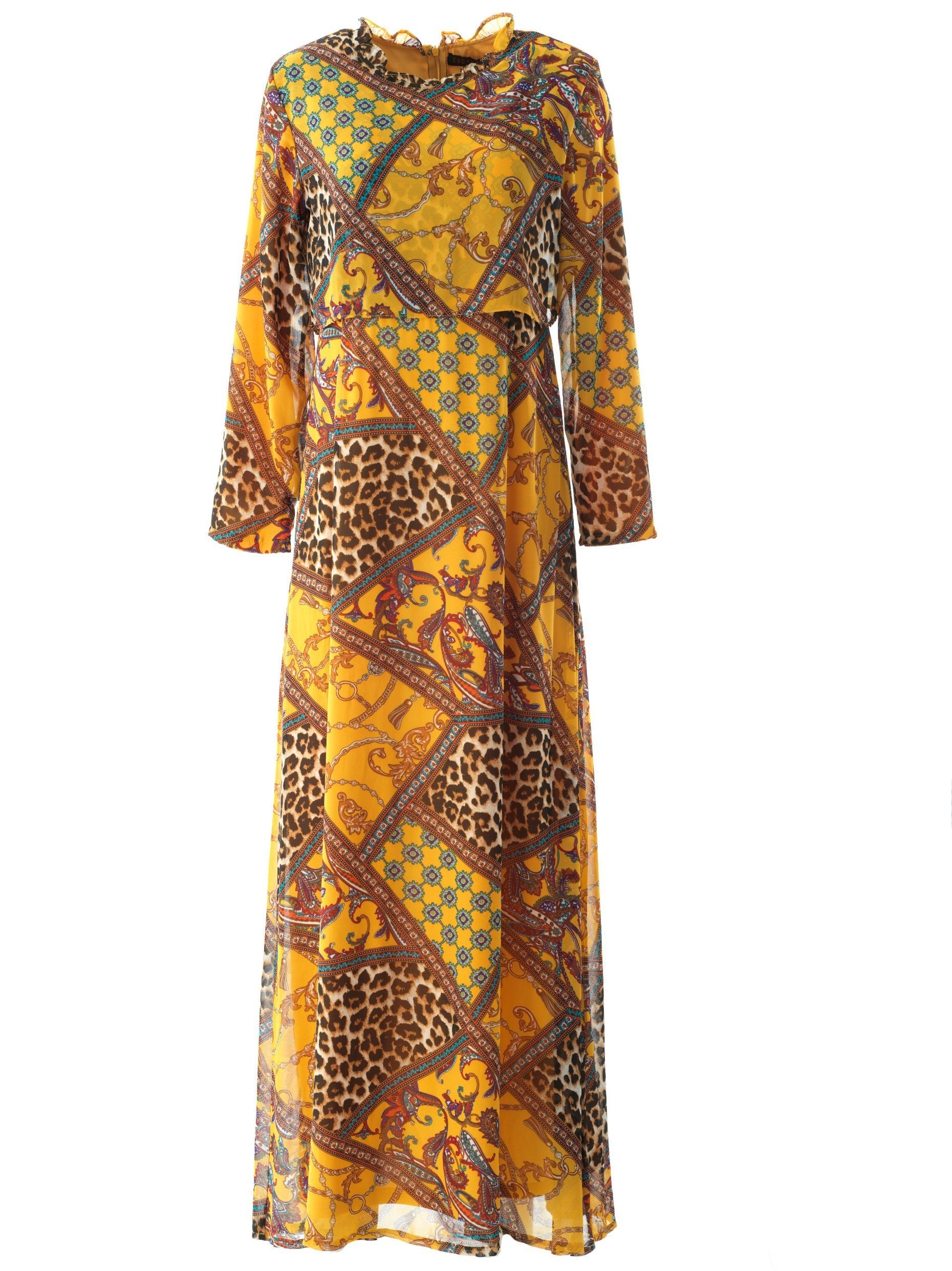 yellow mix media print maxi dress Kabayare