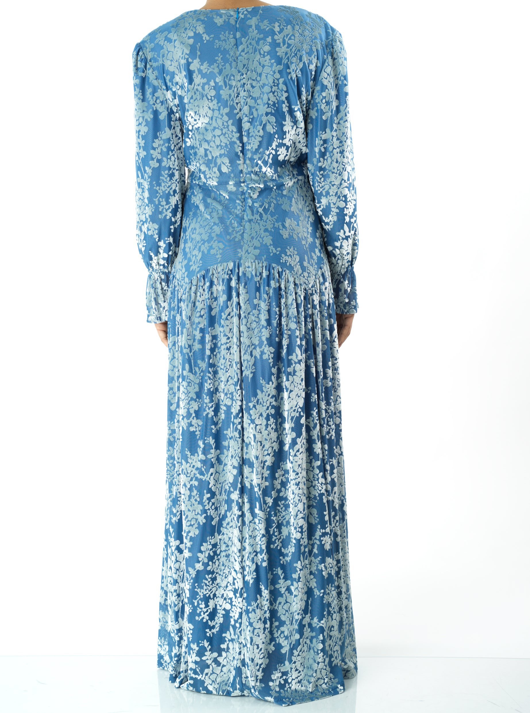 Zaria Pretty Blue velvet burnout modest maxi dress Kabayare