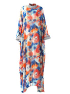 Zohra Blue and red tone silk chiffon shimmer kaftan abaya Kabayare