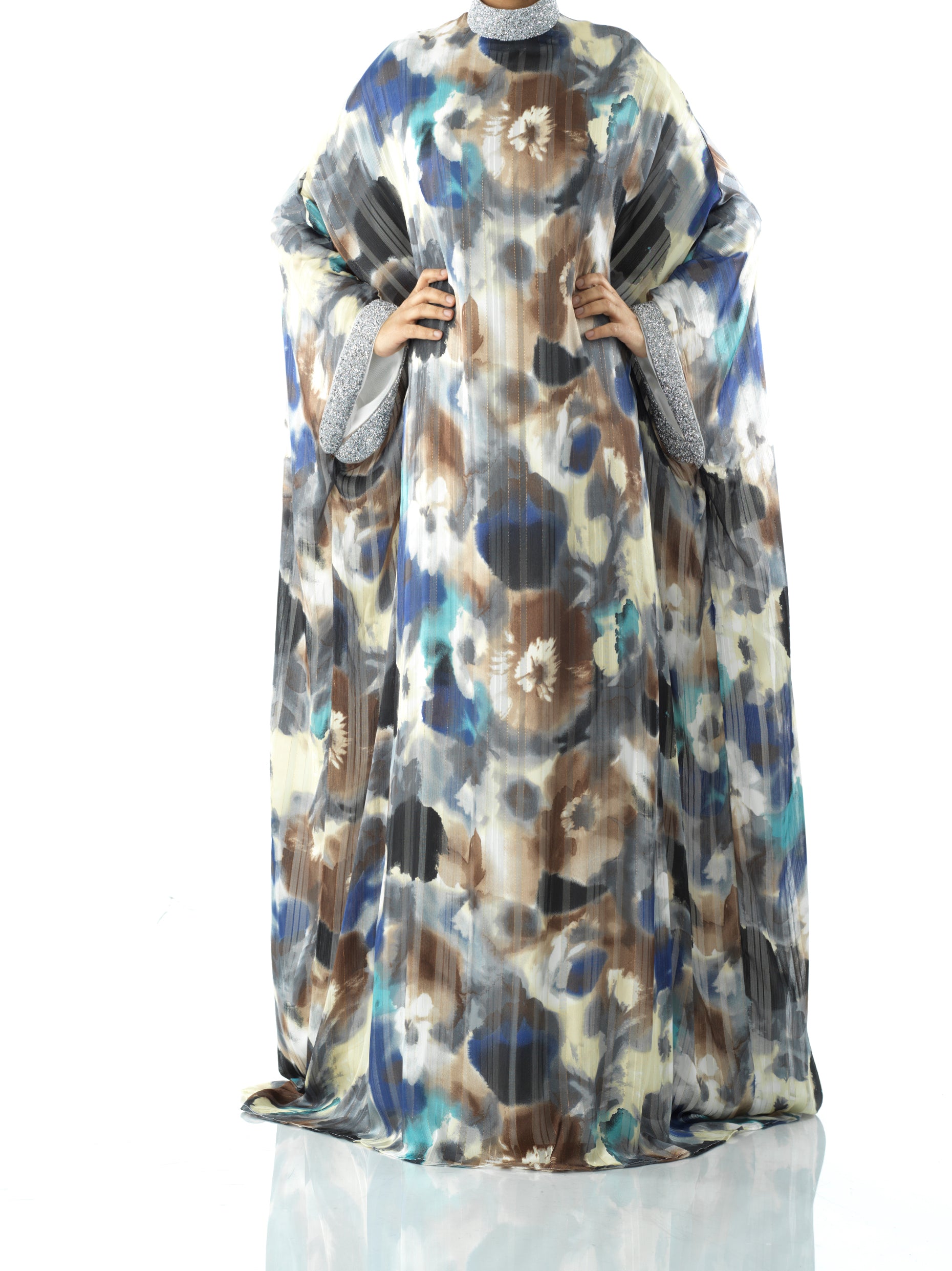 Zohra Earth tone silk chiffon kaftan abaya Kabayare