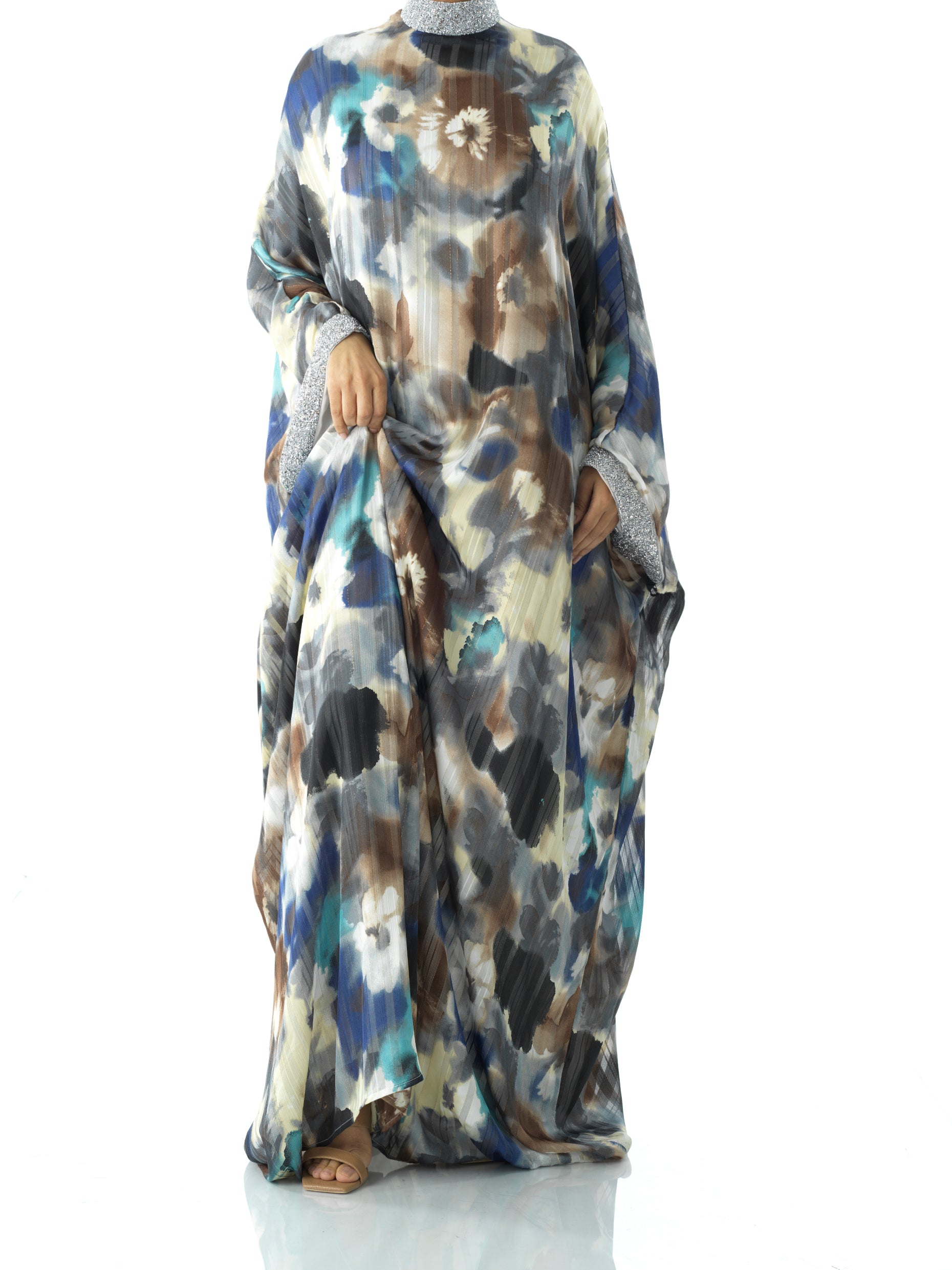 Zohra Earth tone silk chiffon kaftan abaya Kabayare