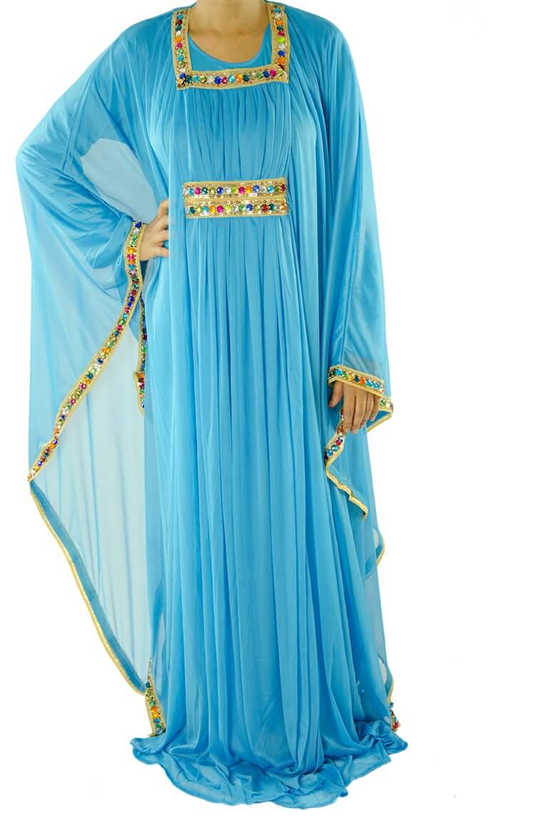 Baby Blue 2-Piece Bedazzle Kaftan Dress Kabayare