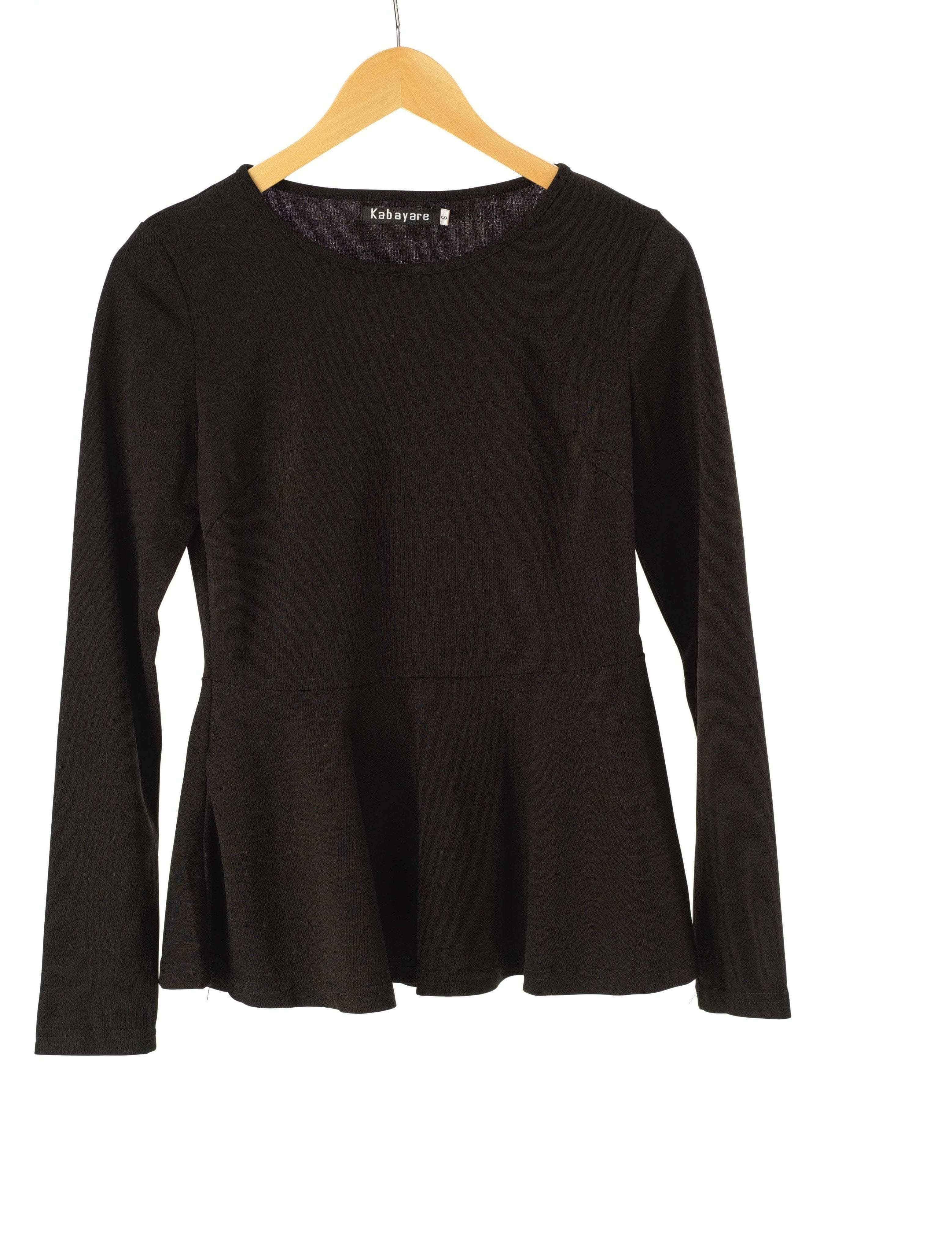 Black Long Sleeve Peplum Top Kabayare