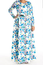 Blue Floral Striking Flare Dress Kabayare