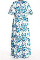 Blue Floral Striking Flare Dress Kabayare