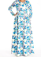 Blue Floral Striking Flare Dress Kabayare